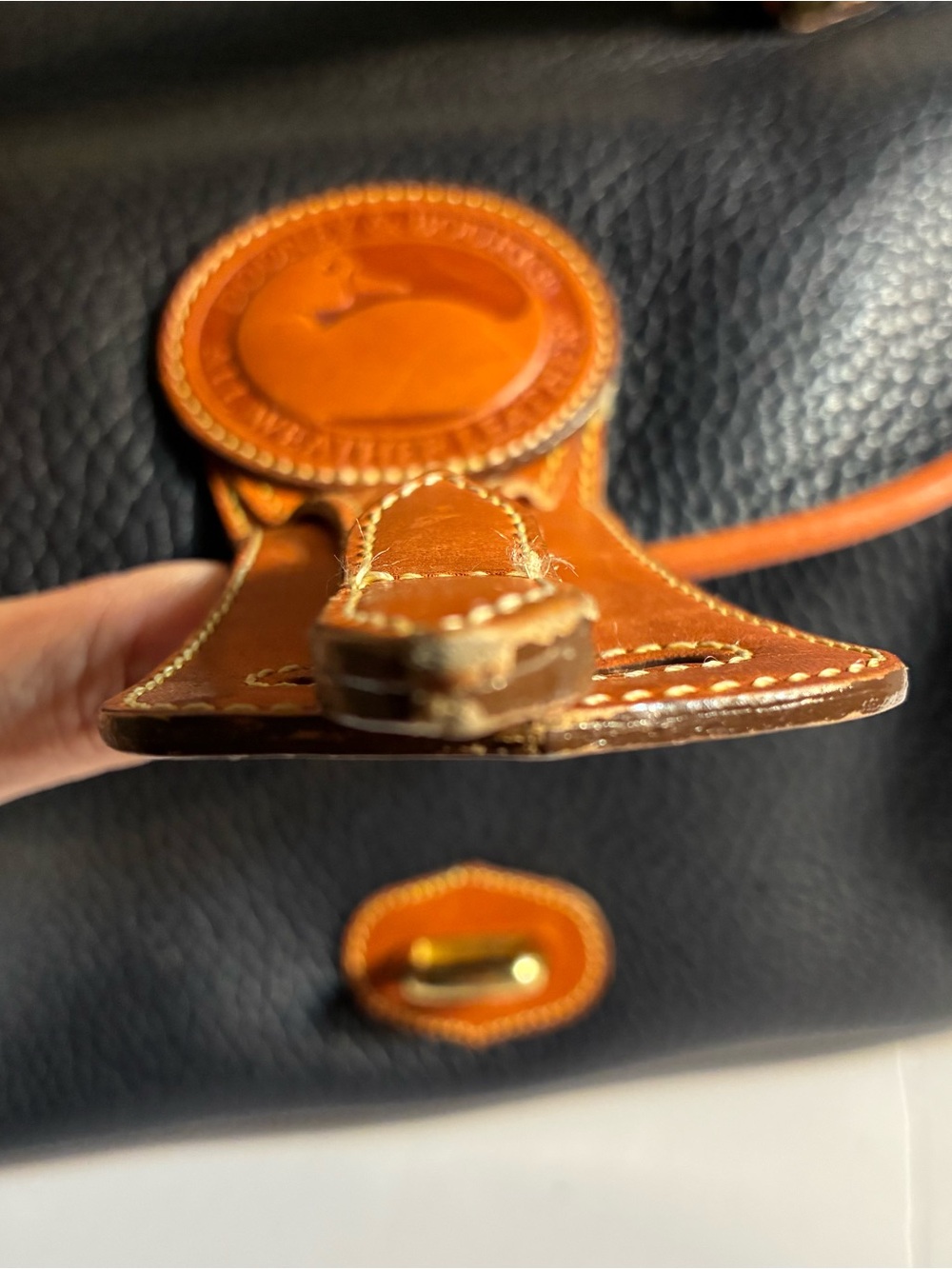 Vintage 80’s Dooney & Bourke Black Pebbled Leather Satchel with Brown Trim Navy - Picture 12 of 15